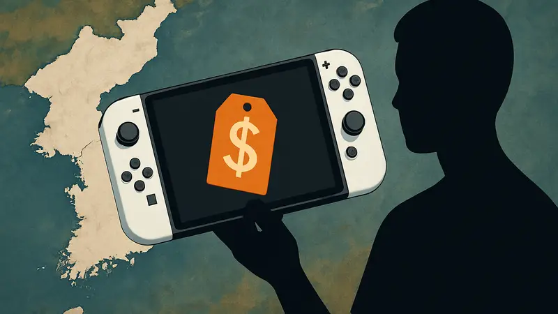 Изображение консоли Nintendo Switch 2 с отображением цены или ценника, на фоне карты Южной Кореи.