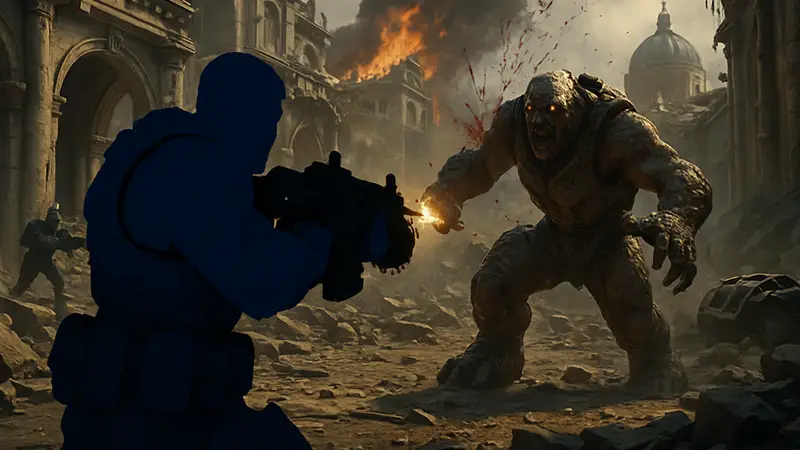 Боевая сцена из Gears of War: E-Day с детализированными персонажами и разрушениями в 60FPS.