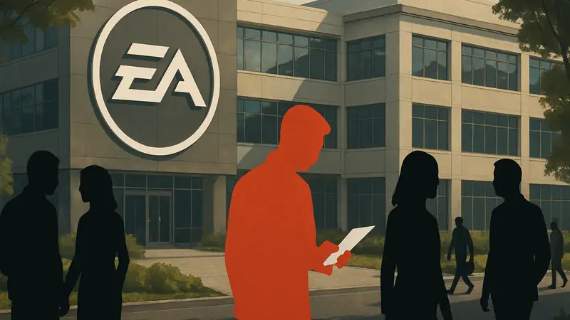 Логотип EA, офис компании, сотрудники, новости игровой индустрии, увольнения