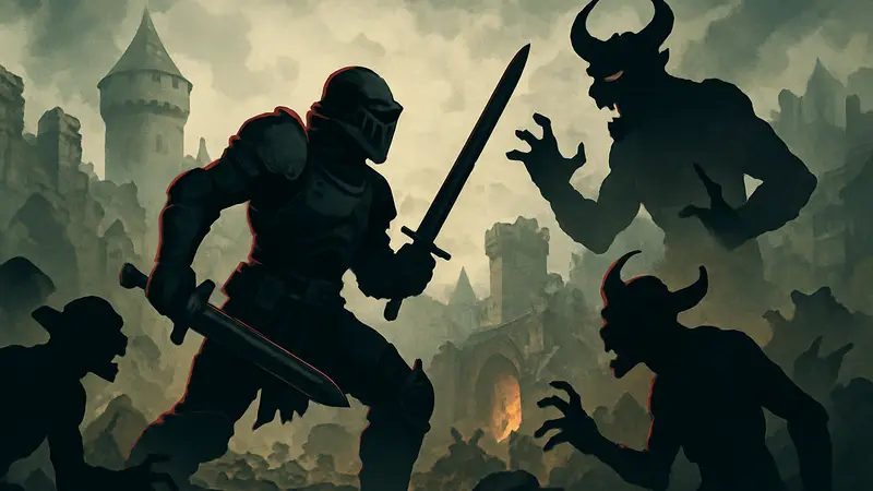 Брутальный Doomslayer из Doom The Dark Ages в средневековой броне, атакующий демонов.