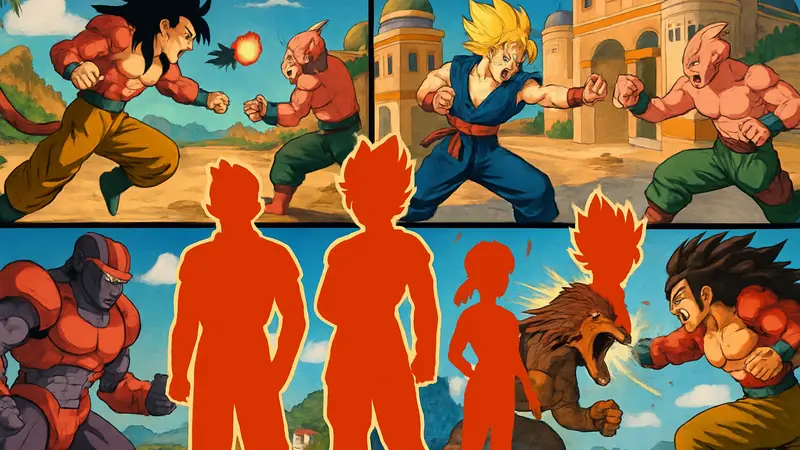 Коллаж из лучших игр по вселенной Dragon Ball GT, демонстрирующих геймплей и персонажей.