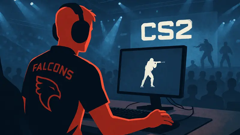 Игрок kyxsan в форме команды Falcons по CS2 на киберспортивном турнире