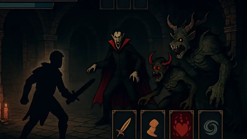 Скриншот из игры Vampire Crawlers с игровым интерфейсом и монстрами.