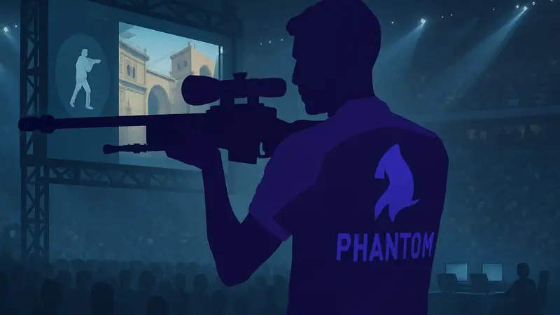 Игрок nicoodoz с AWP в форме команды Phantom на киберспортивном турнире.