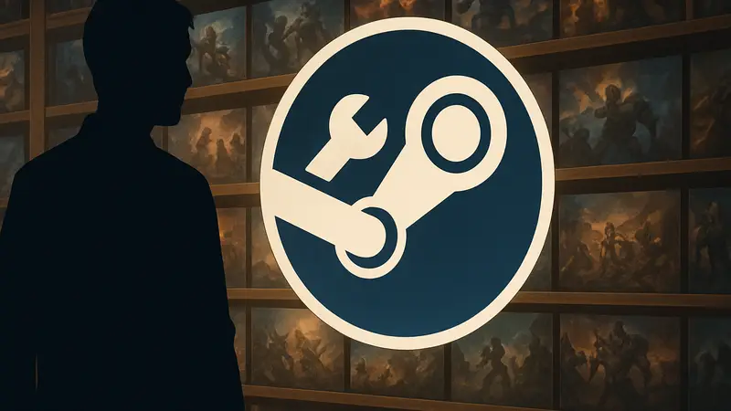 Логот ип Steam Proton на фоне библиотеки игр Steam, символизирующий исправление ошибки.