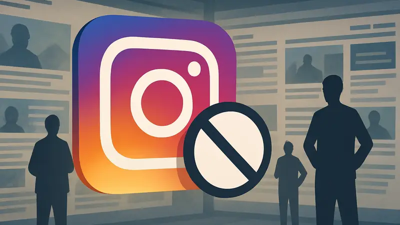 Логотип Instagram на фоне ленты новостей, показывающий ограничения для агрегаторов контента.