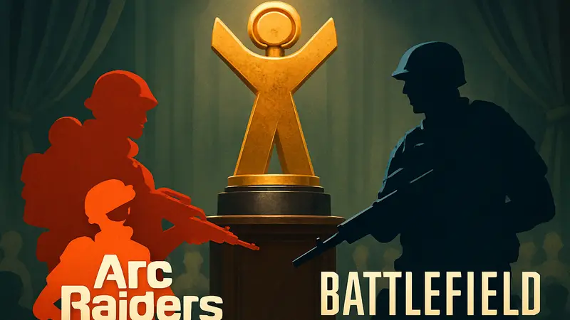Логотип Arc Raiders на фоне трофея Nordic Game Awards, рядом Battlefield 6