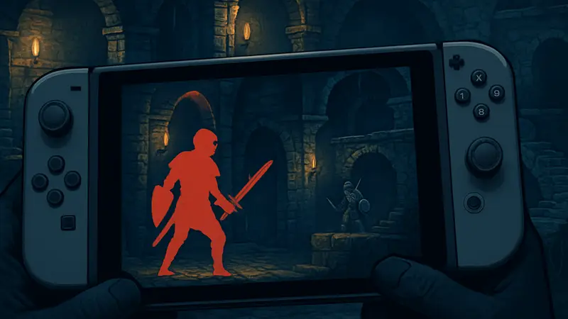Главный герой Dark Scrolls в ретро-стиле, исследующий подземелье на Nintendo Switch