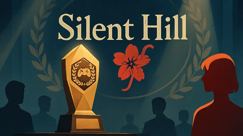 Логотип Silent Hill f на фоне награды «Игра года» Famitsu Dengeki Game Awards 2025 в Японии