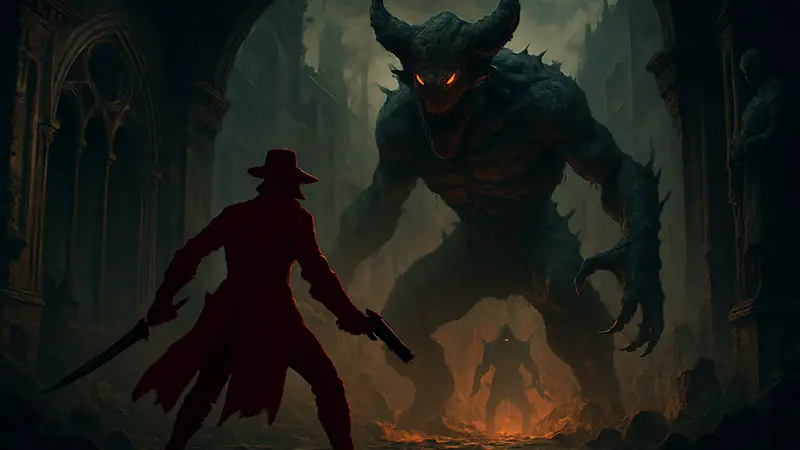 Скриншот из игры Sacrificio, сочетающей стили Doom и Bloodborne на Steam.