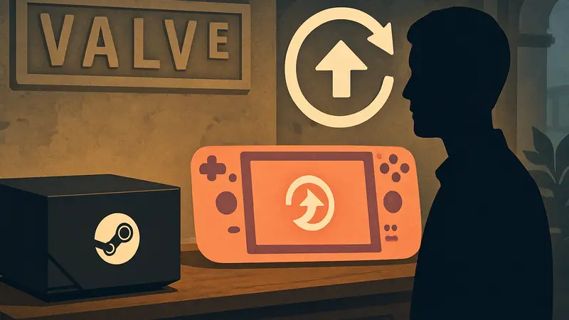 Логотип Valve, Steam Machine и Steam Deck, символизирующие обновления и поддержку