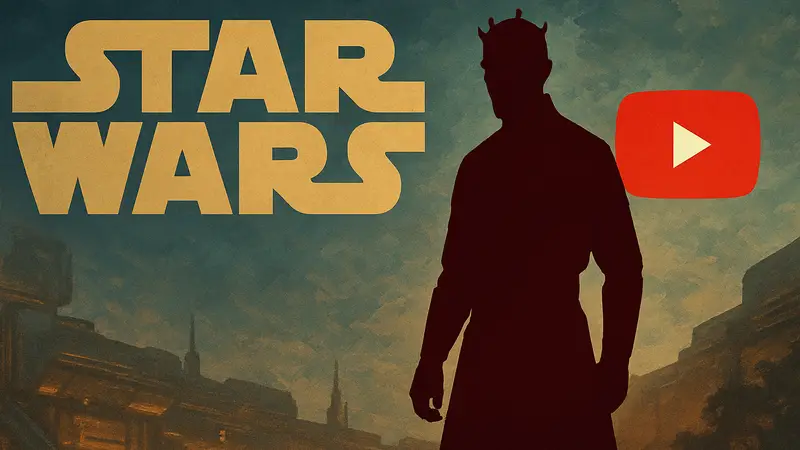 Дарт Мол на фоне логотипа «Звёздных войн» и YouTube, кадр из сериала Disney.