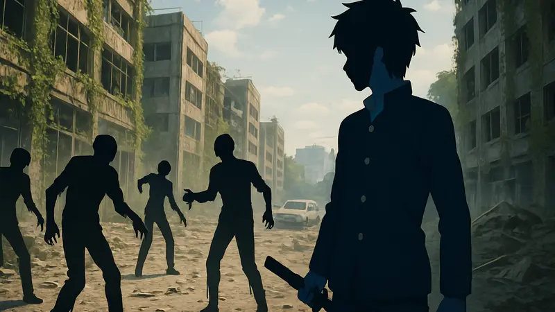 Иллюстрация персонажей аниме «Zombie no Afureta Sekai de Ore dake ga Osowarenai»