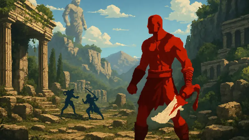 Скриншот из ретро 2D-игры God of War: Sons of Sparta с молодым Кратосом.