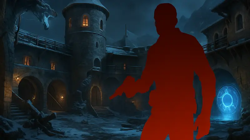 Скриншот из Black Ops 3, карта Der Eisendrache с элементами пасхалки