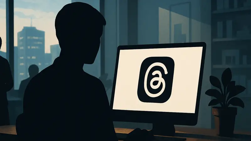 Логотип Threads на экране компьютера, символизирующий запуск веб-версии сообщений.