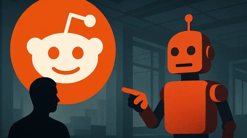 Логотип Reddit и символ робота, указывающий на борьбу с ботами