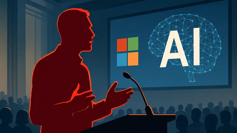 Мустафа Сулейман, глава Microsoft AI, выступает на конференции, посвящённой ИИ.