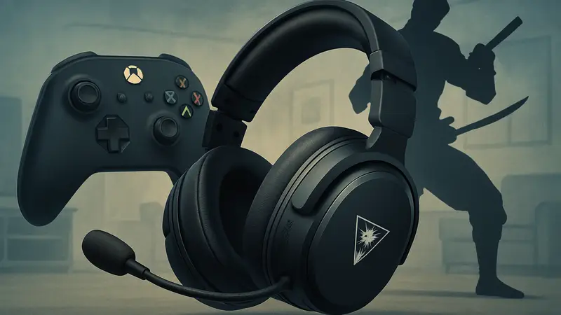 Игровая гарнитура Turtle Beach Stealth Pro 2 для Xbox на фоне контроллера.