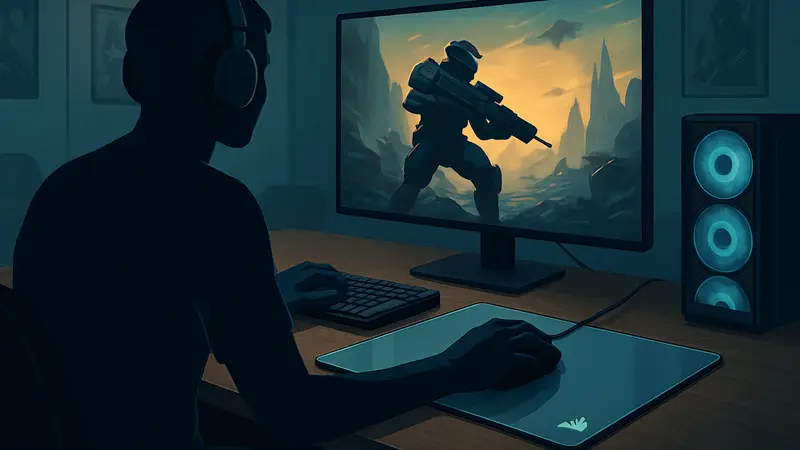 Игровой стеклянный коврик Corsair MM Glass Large на столе геймера.