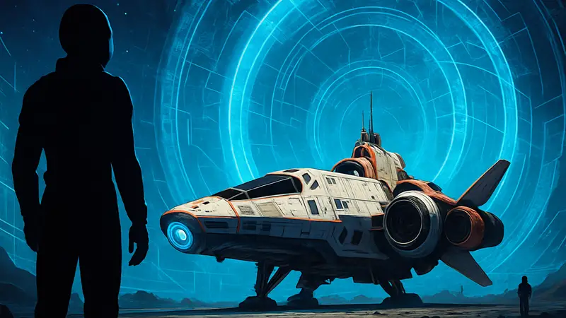 Космический корабль Corvette из No Man's Sky на фоне Holo Arena после обновления Xeno Arena 6.32.