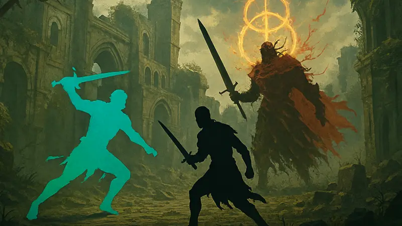 Сравнение боевых систем Soulslike игр и Elden Ring, демонстрирующее динамику
