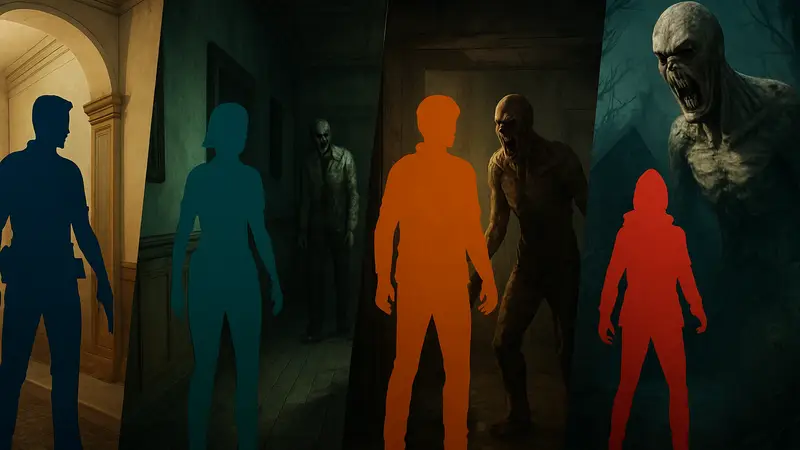 Изображение знаковых моментов из игр Resident Evil, расположенных от менее до более страшных.