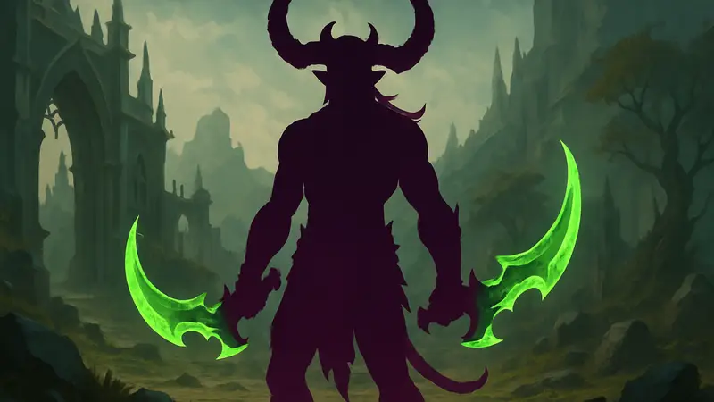 Изображение Охотника на демонов из World of Warcraft с подписью "Devourer Spec".