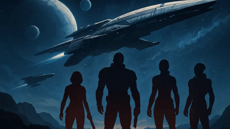 Космические корабли и герои научно-фантастических RPG, напоминающих атмосферу Mass Effect.