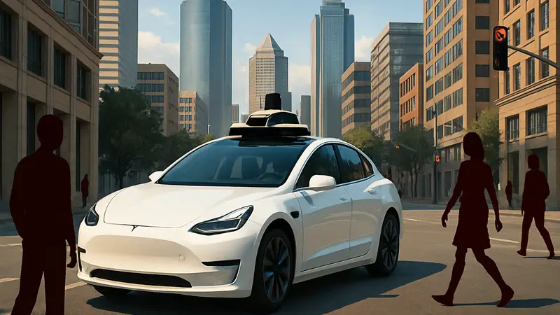 Беспилотное такси Tesla на улицах Далласа или Хьюстона, городская среда