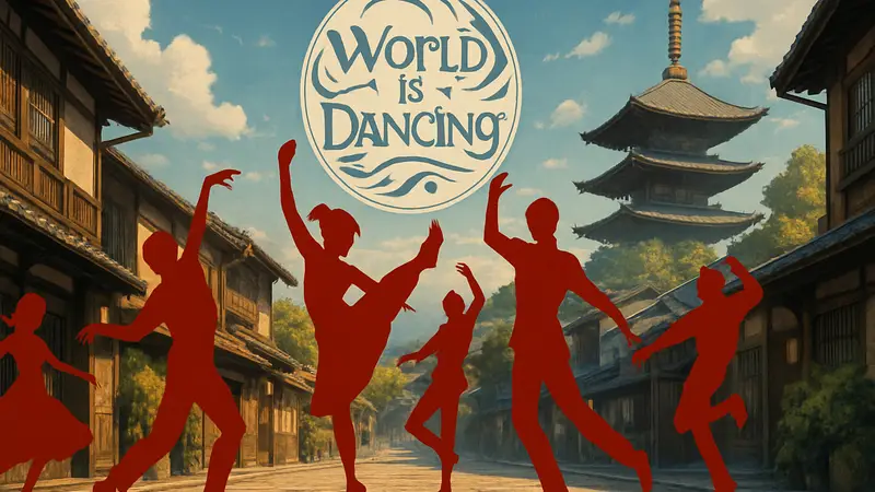 Ключевой арт аниме World Is Dancing с изображением танцующих персонажей и логотипом