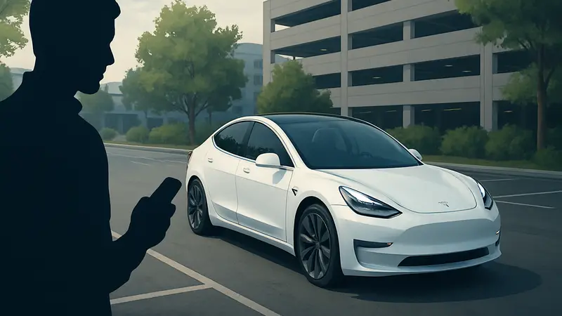 Электромобиль Tesla использует функцию Smart Summon для автоматической парковки.