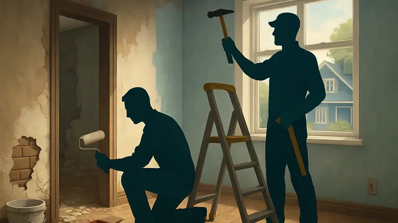 Два игрока ремонтируют дом в House Flipper, демонстрируя режим кооператива.