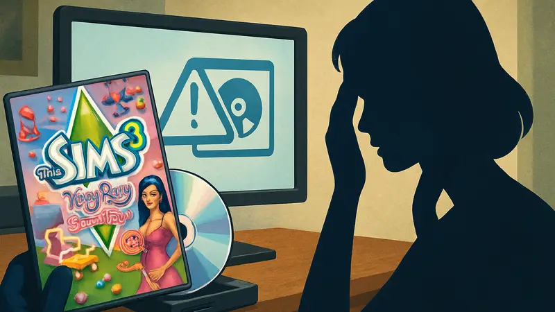 Обложка диска The Sims 3: Katy Perry's Sweet Treats на фоне проблемы с установкой игры.