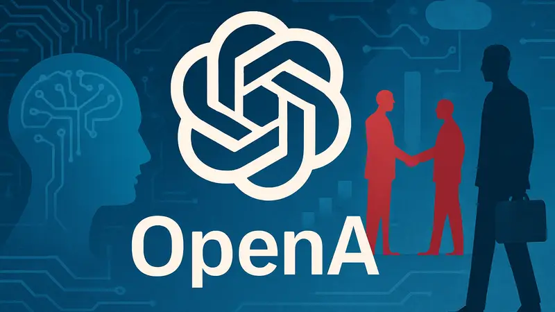 Логотип OpenAI с элементами, символизирующими искусственный интеллект и бизнес-партнерство.