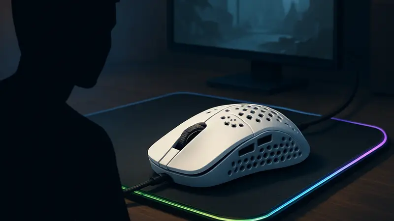 Игровая мышь Mchose L7 Pro+ на стильном коврике с подсветкой, подчеркивающей ее легкий дизайн
