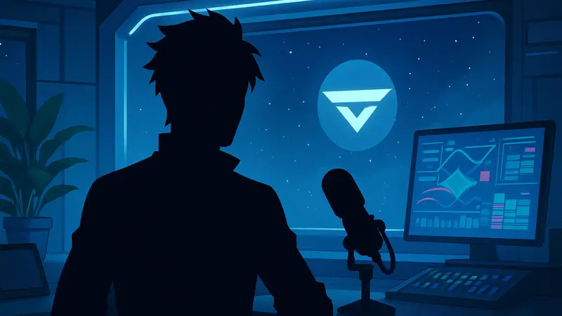 Jurard T Rexford, VTuber Holostars, на фоне виртуальной студии