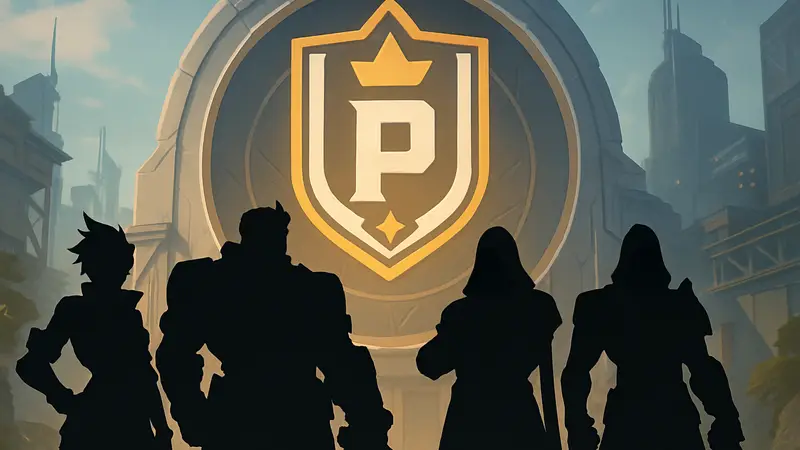Игровые персонажи Overwatch на фоне логотипа Prestige Pass.