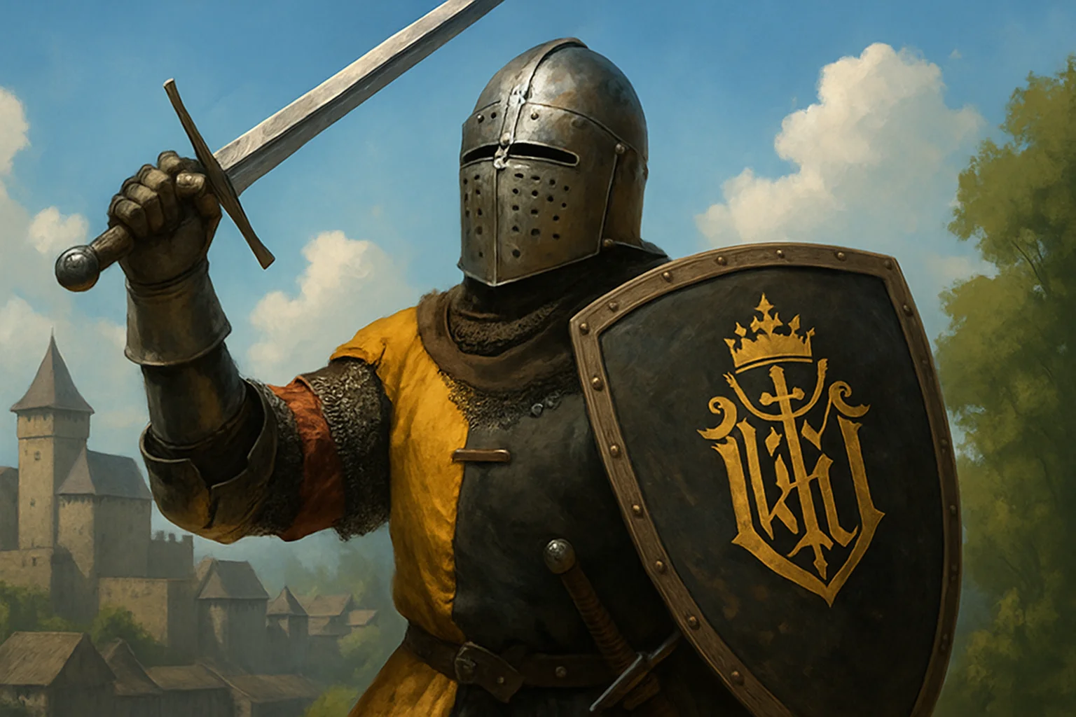 Изображение средневекового воина из Kingdom Come Deliverance, символизирующее победу над скепсисом Crytek и успех игры.
