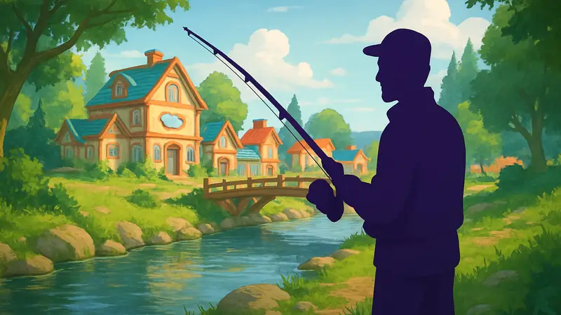 Ваня, рыбак-наставник из Heartopia, стоит у реки с удочкой. Игровой гайд по её поиску.