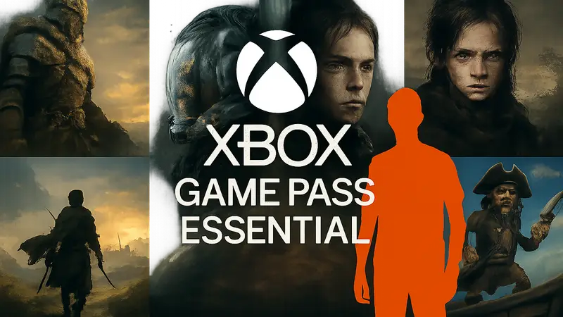 Логотип Xbox Game Pass Essential на фоне игр