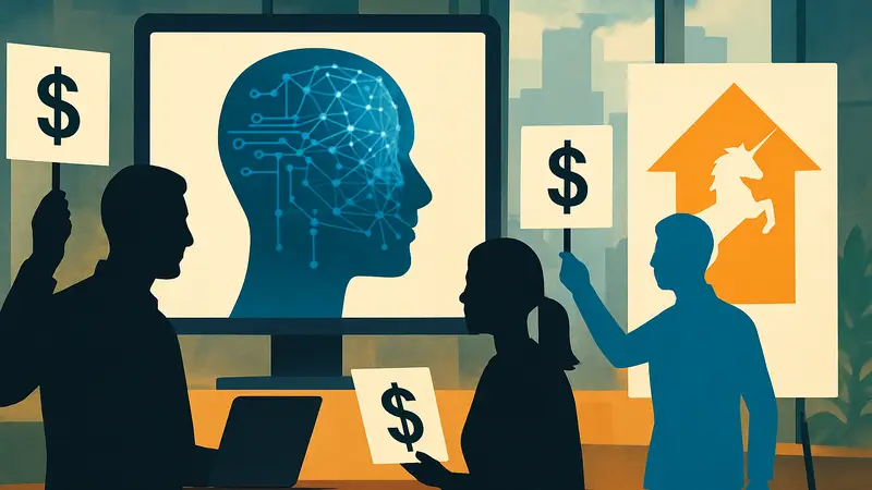 Схема продажи акций AI-стартапов по разным ценам для достижения статуса единорога.