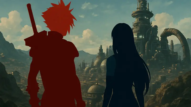 Арт с персонажами Final Fantasy 7 Rebirth, Cloud Strife и Tifa Lockhart.