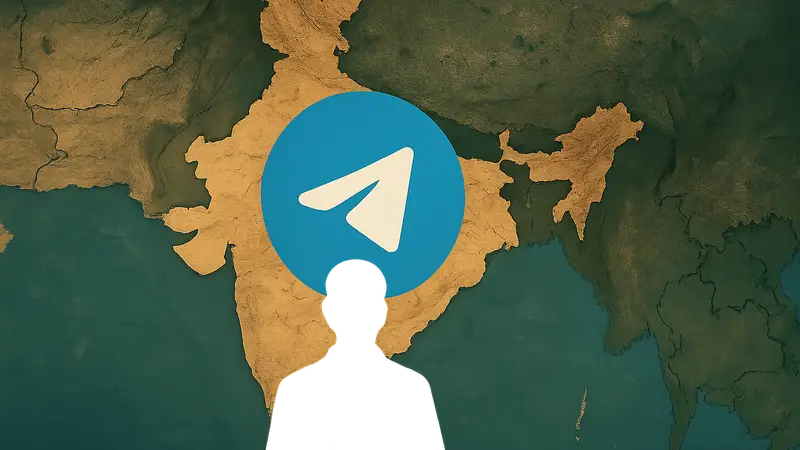Изображение логотипа Telegram на фоне карты Индии