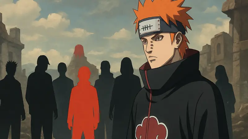 Изображение культового аниме-злодея Пейна из Наруто, символизирующего сравнение с другими антагонистами.