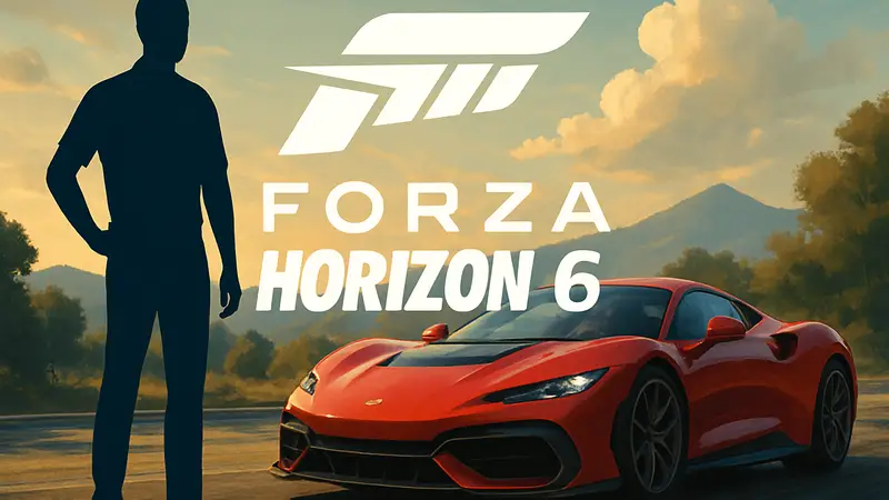 Логотип Forza Horizon 6 на фоне гоночной машины, символ подборки лучших игр.
