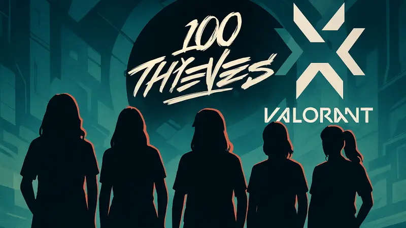 Логотип 100 Thieves на фоне символики VALORANT Game Changers
