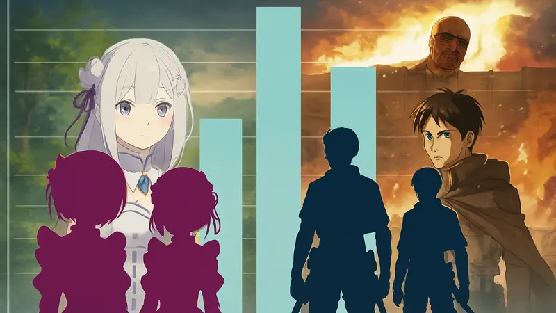 Персонажи Re:Zero и Attack on Titan на фоне аниме-рейтингов