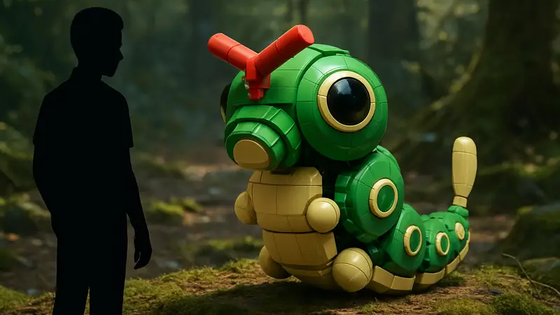 Детализированная самодельная модель покемона Катерпи из LEGO, созданная фанатом.