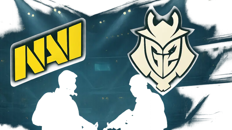 Логотипы киберспортивных команд NAVI и G2, готовящихся к решающему матчу турнира.